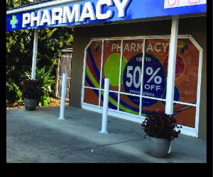 Rainbow Pharmacy 3D Illuminated building signage _ window graphics _ neon OPEN sign