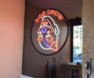 Sideshow Burgers LED Neon clown installed 2